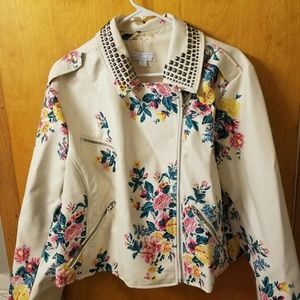 Faux Leather Moto Crop Floral Jacket 2X